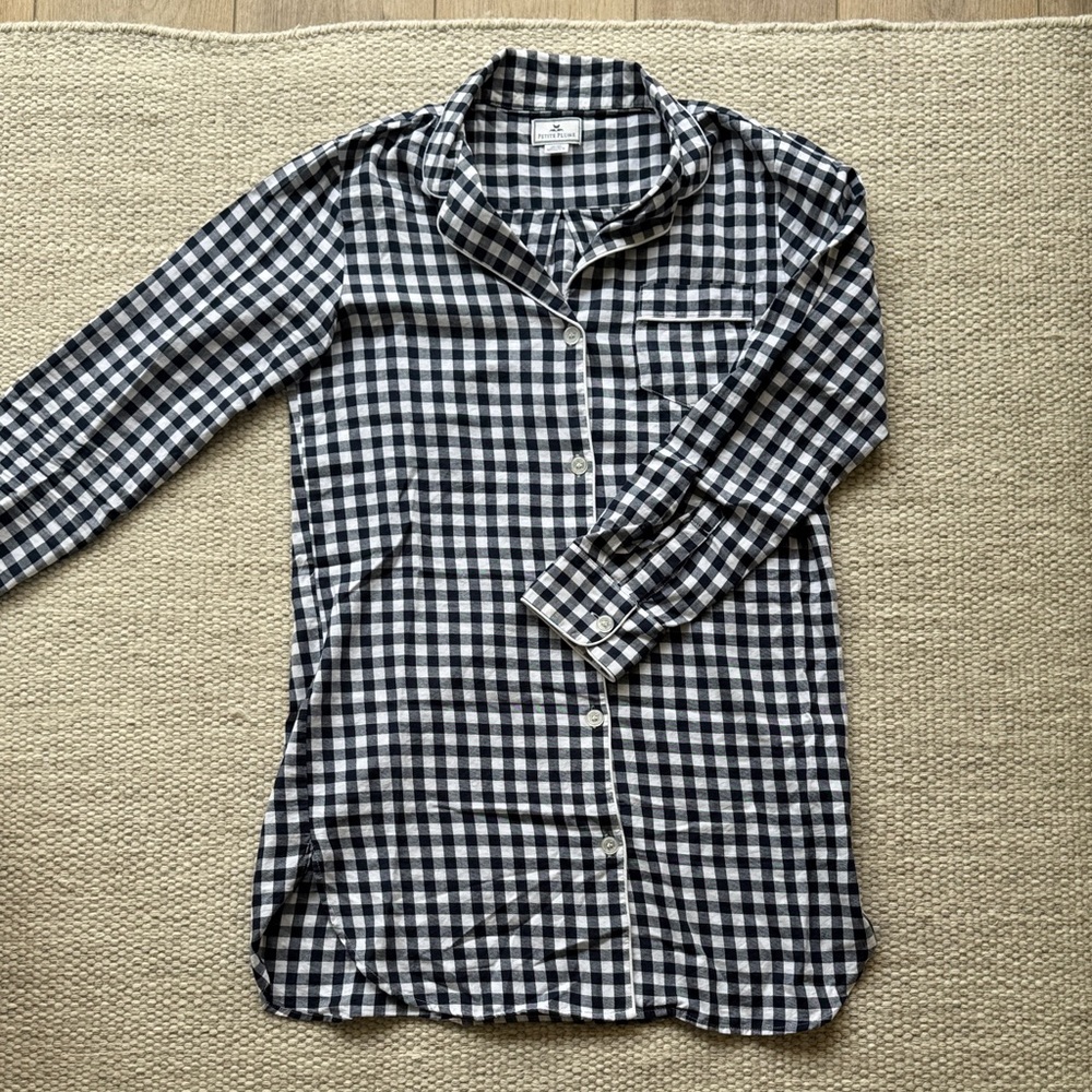 Classic Navy and White Gingham Petite Plume Nightshirt Pajamas